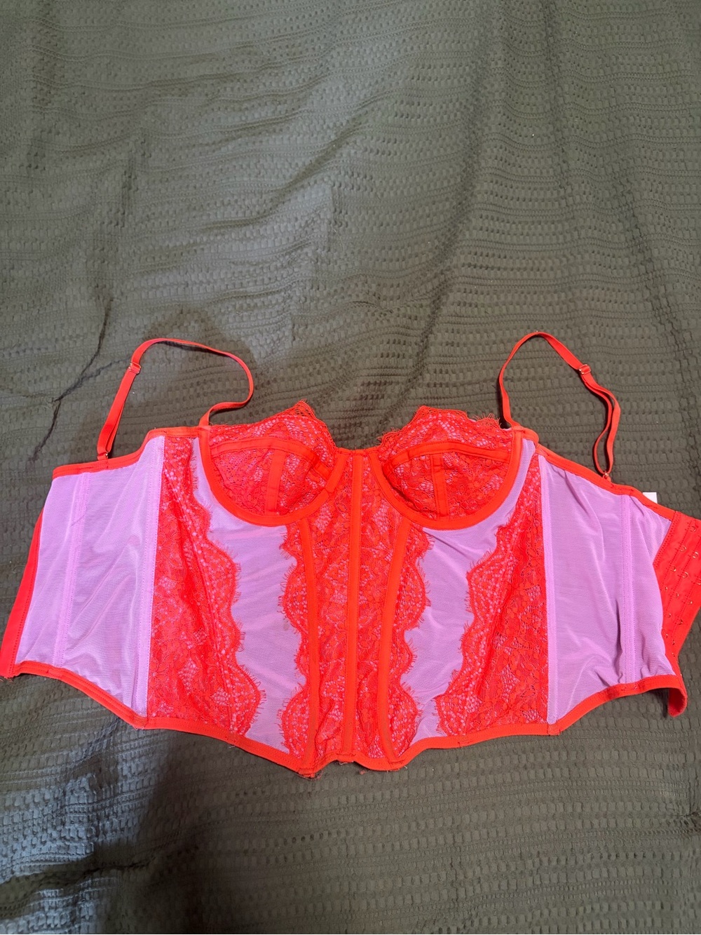 Free People Red & Light Pink Lace Longline Bustier